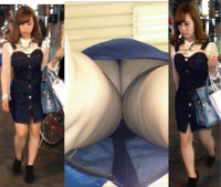 Full HD　デニムワンピ姫系Tバックお姉さん　~生脚スカートをエスカにてめくり逆さ撮りで~